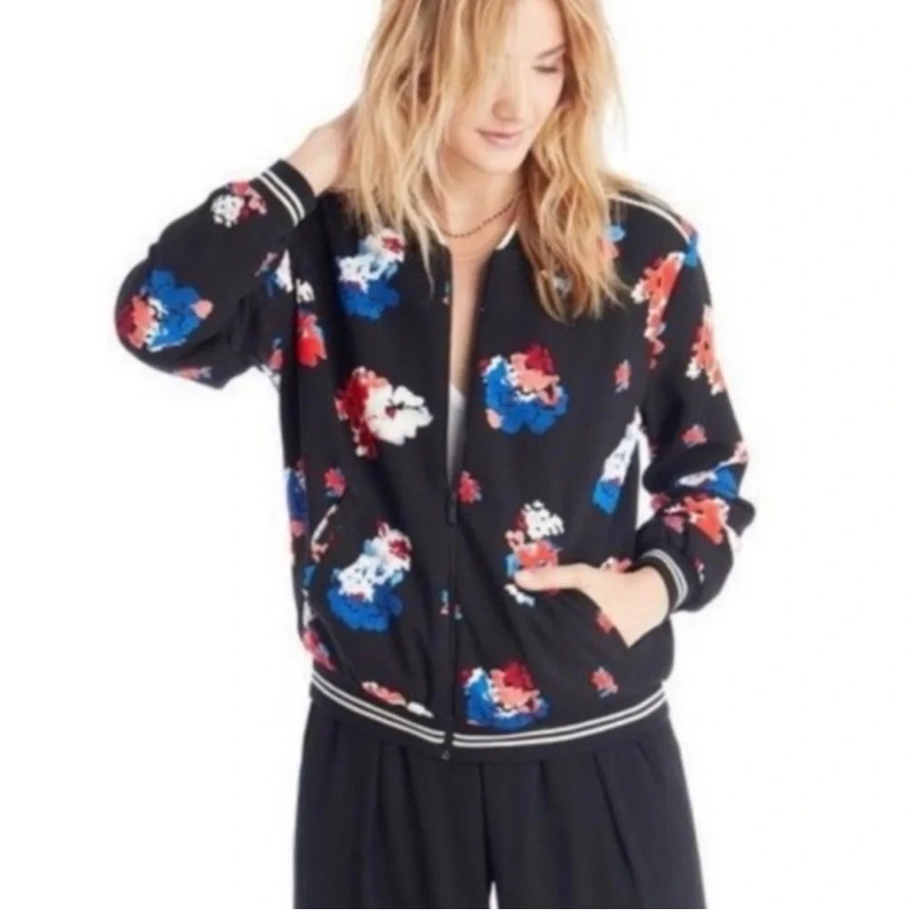 Vince Camuto Petite M‎ Floral Lightweight Bomber Jacket Black Spring